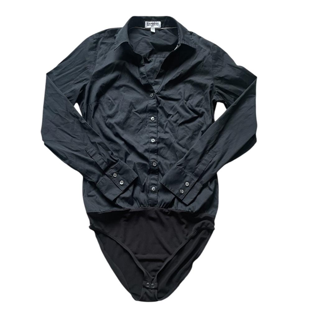 Express Women's Ultimate Essential Fitted Long Sleeve Button Up Bodysuit Size M